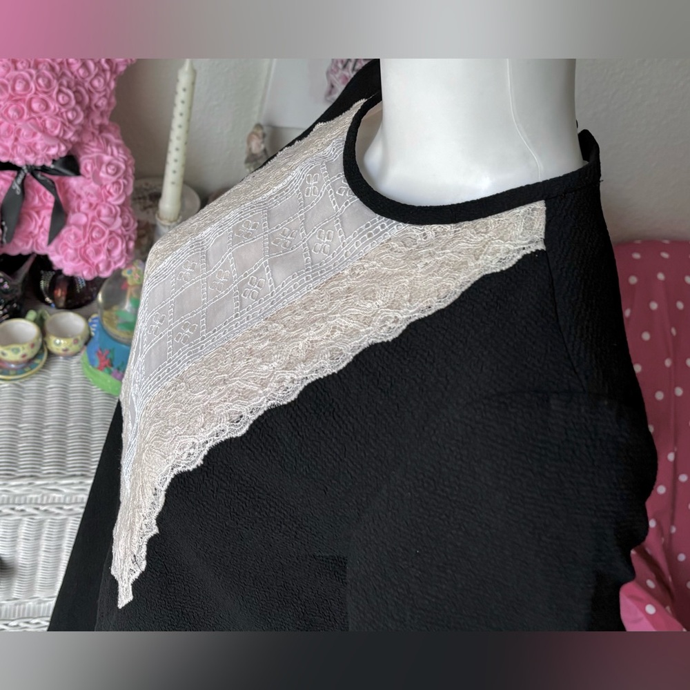 Sandro Lace Bibbed Modest Conservative dress in Black & Cream colors Size Small - Picture 3 of 11